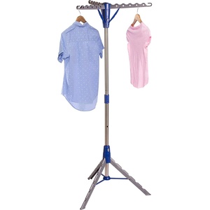 image:imageHoneyCanDo 2Tier Tripod Clothes Drying Rack 73 Chrome Steel  73 tall 2tier tripod holds 30 garments and long dresses off the floor Chrome steel resists rust folds compact1 Tier