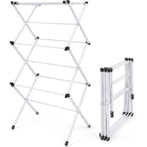 image:imageHoneyCanDo 3Tier Compact Clothes Drying Rack 16 ft No Assembly White  Compact 3tier accordion rack with 16 ft of drying space folds flat to 4 in for apartments and small spaces21 W